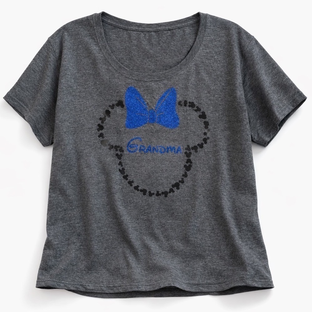 Disney Grandma Minnie Mouse Blue Glitter Bow T-Shirt Gray 2XL Gildan Softstyle